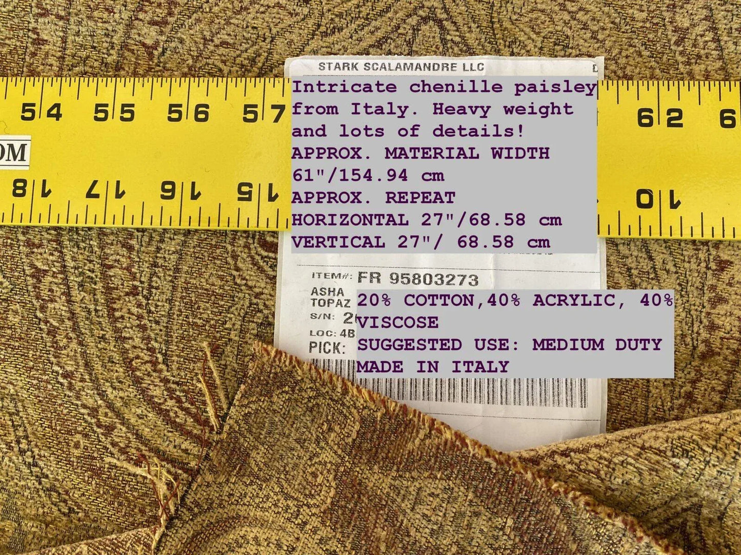 Scalamandre Asha Topaz Woven Turkish Paisley Chenille Paisley Gold - By The Yard