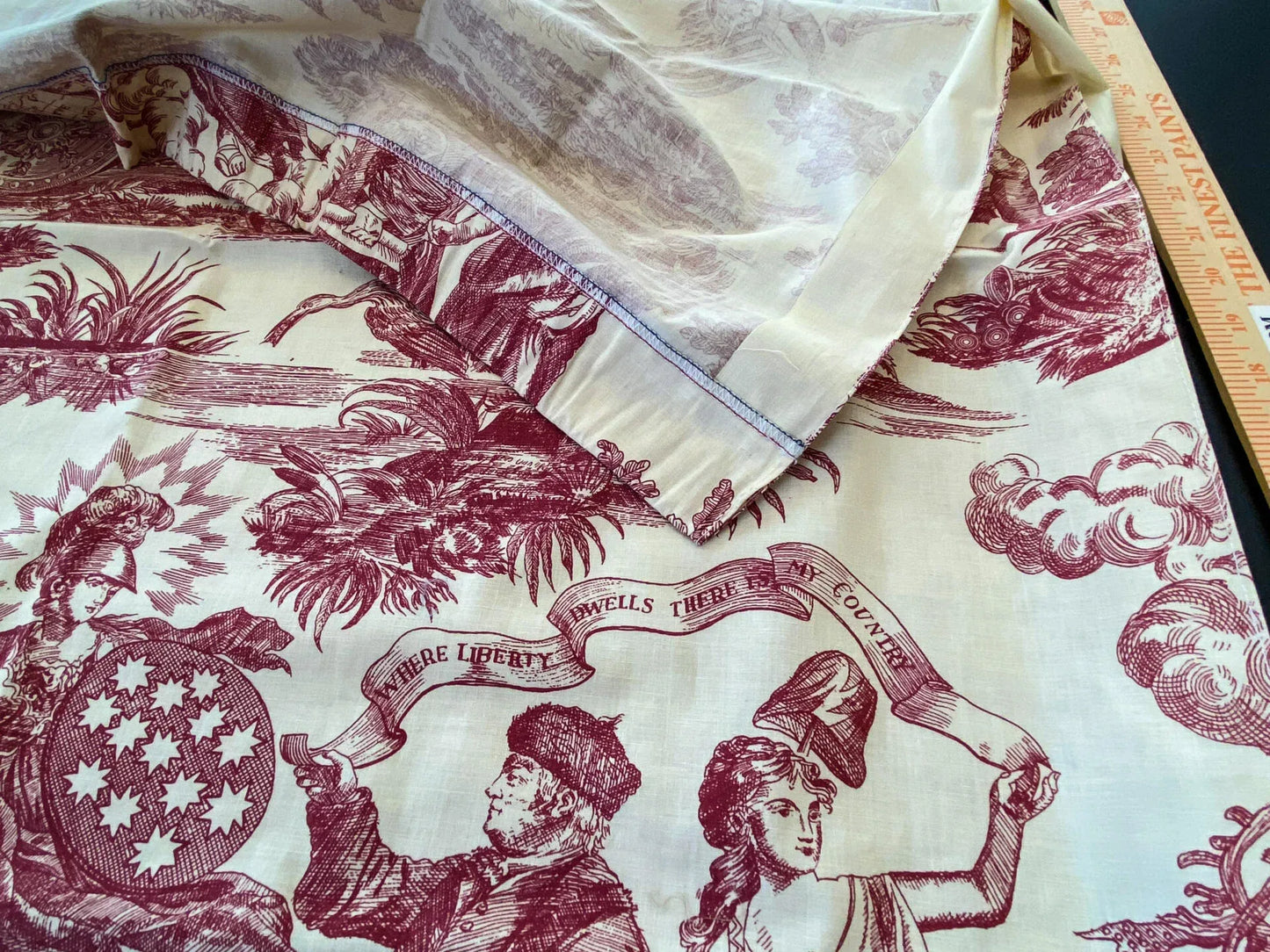 14 Berkbox56 2 yards 31.5" wide Scalamandre Red Beige TOILE Independence War Washington PrintPrint