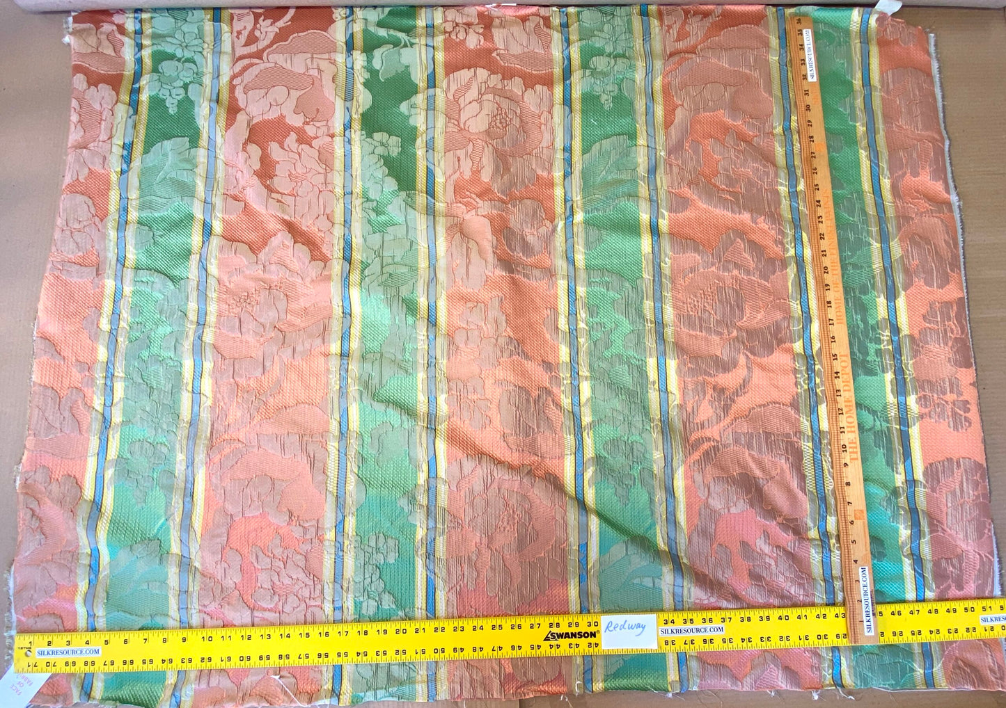 Scalamandre Rigato Vitozzi Green Apricot Peach Floral Stripe MSRP USD204/yd