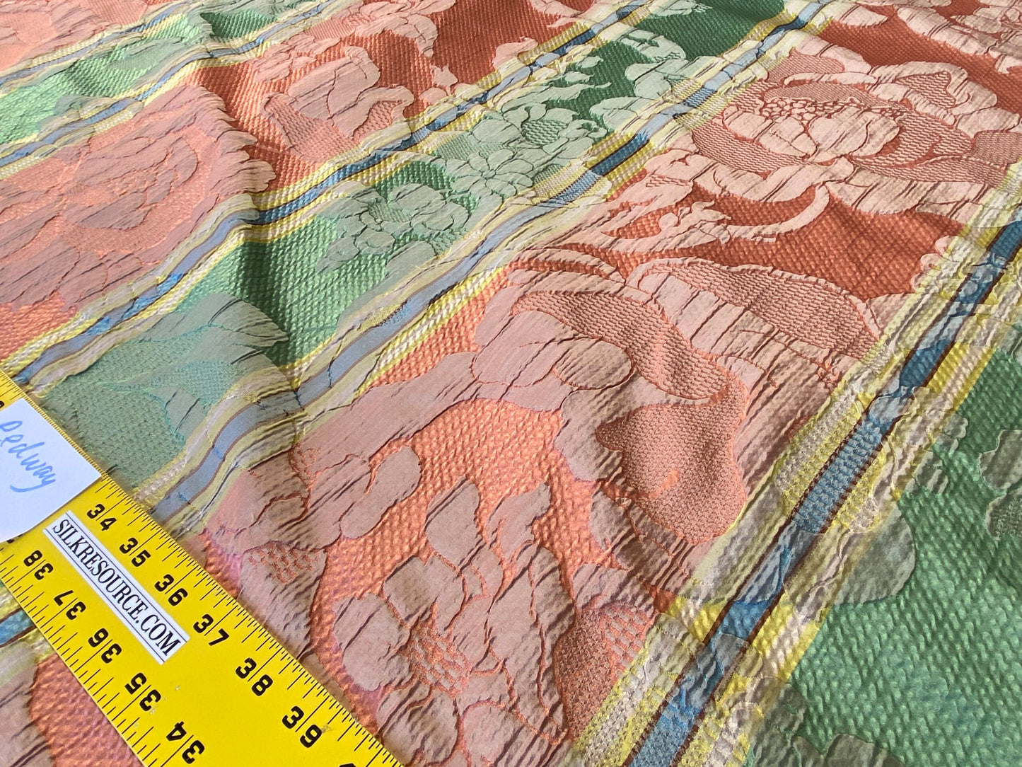 Scalamandre Rigato Vitozzi Green Apricot Peach Floral Stripe MSRP USD204/yd