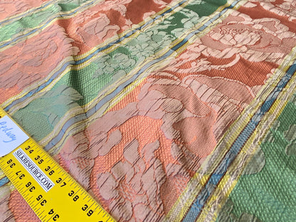 Scalamandre Rigato Vitozzi Green Apricot Peach Floral Stripe MSRP USD204/yd