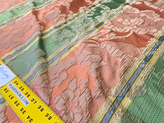 Scalamandre Rigato Vitozzi Green Apricot Peach Floral Stripe MSRP USD204/yd