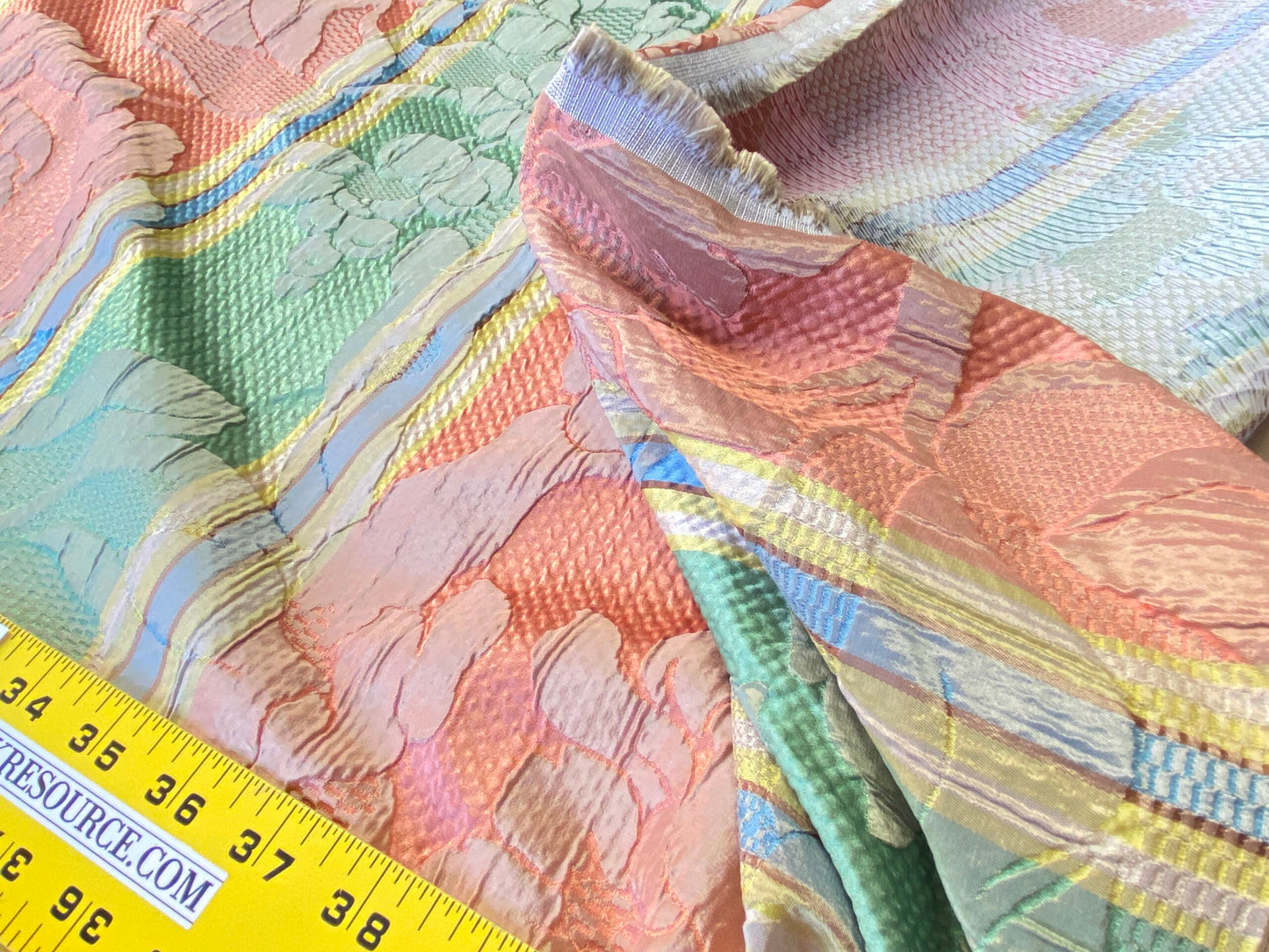 Scalamandre Rigato Vitozzi Green Apricot Peach Floral Stripe MSRP USD204/yd