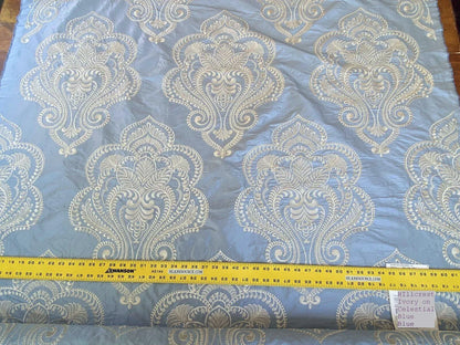 Scalamandre Hillcrest Ivory On Celestial Blue Silk Renaissance Embroidery Medallion Crest Lace Like MSRP USD 394/Y