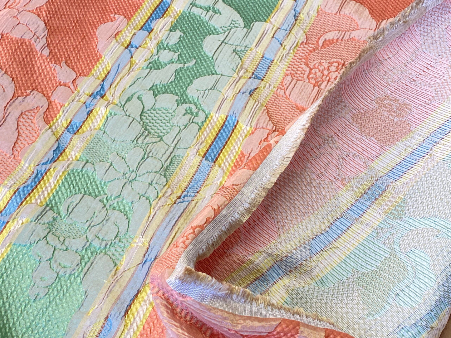 Scalamandre Rigato Vitozzi Green Apricot Peach Floral Stripe MSRP USD204/yd