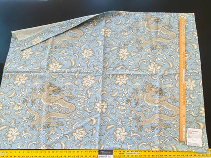 16 Berkbox56 1.2 yard Scalamandre Chi'en Dragon Linen Print Sky Blue MSRP USD 286/Y