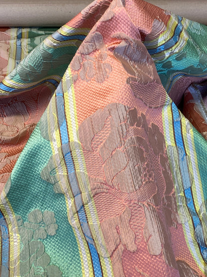 Scalamandre Rigato Vitozzi Green Apricot Peach Floral Stripe MSRP USD204/yd