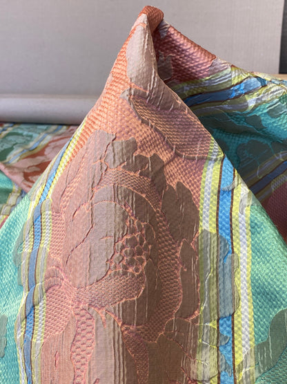 Scalamandre Rigato Vitozzi Green Apricot Peach Floral Stripe MSRP USD204/yd