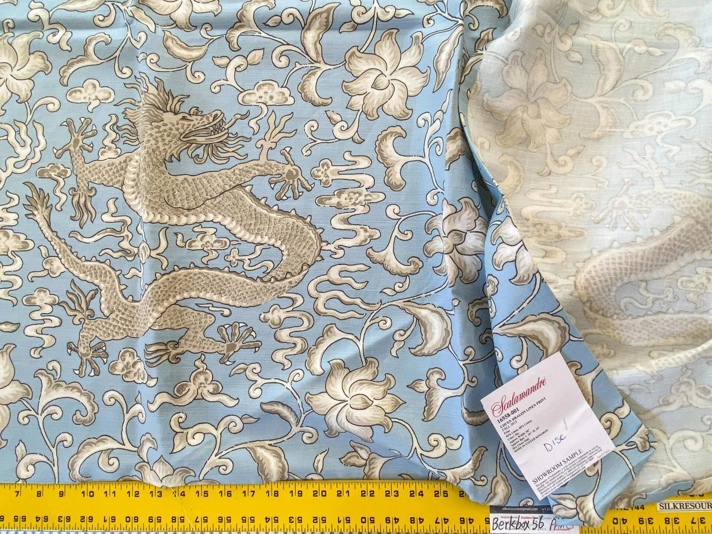 16 Berkbox56 1.2 yard Scalamandre Chi'en Dragon Linen Print Sky Blue MSRP USD 286/Y