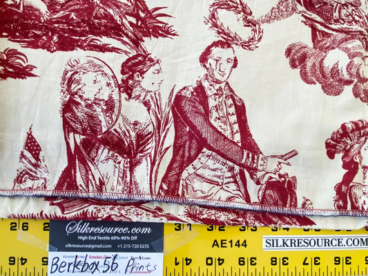 18 Berkbox56 2.25 yard x48" Scalamandre Red Beige Independence War Washington Toile Print