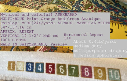 Scalamandre Ashkhabad Grey Watkins Multi On Orange Red Green Arabesque Paisley Old World Weavers Print MSRP USD 244/Y