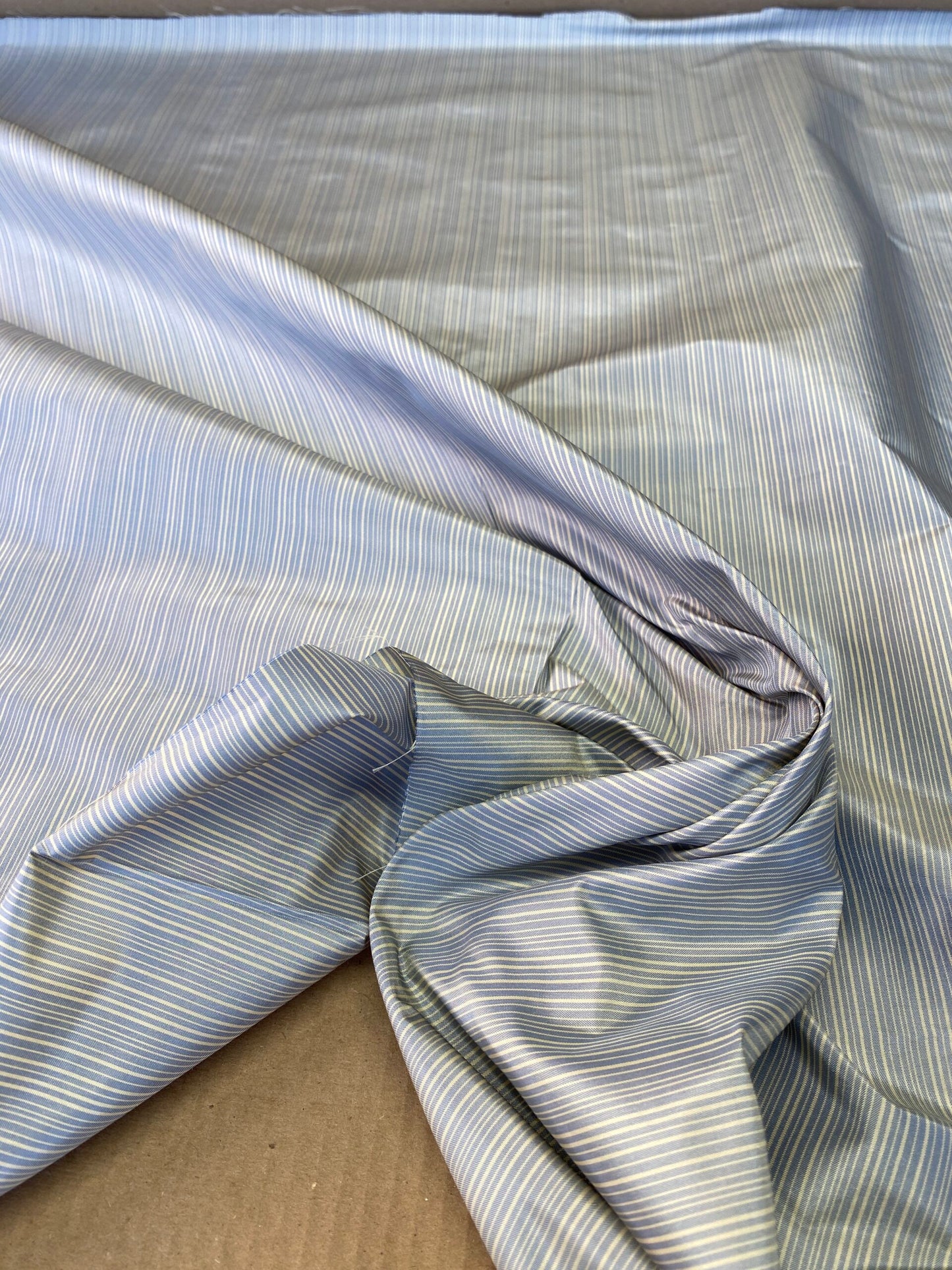 Scalamandre Astley Silk Strie French Blue White Pin Stripe Small Scale  MSRP USD350+/yard.