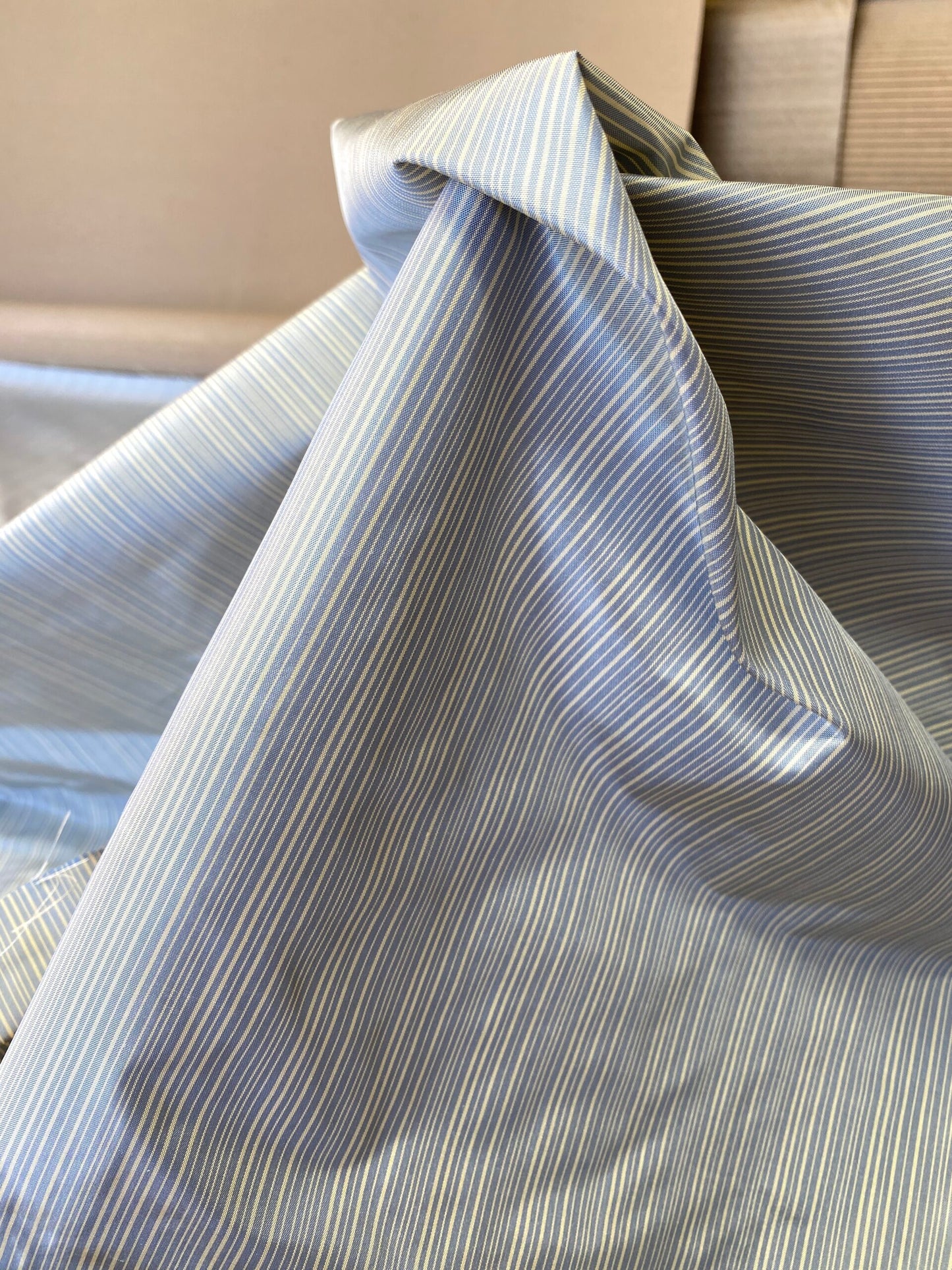 Scalamandre Astley Silk Strie French Blue White Pin Stripe Small Scale  MSRP USD350+/yard.