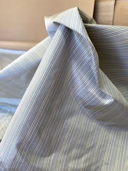 Scalamandre Astley Silk Strie French Blue White Pin Stripe Small Scale  MSRP USD350+/yard.