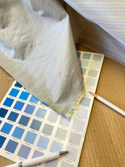 Scalamandre Astley Silk Strie French Blue White Pin Stripe Small Scale  MSRP USD350+/yard.