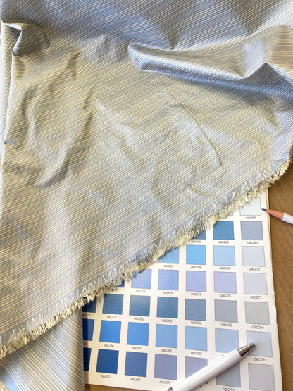 Scalamandre Astley Silk Strie French Blue White Pin Stripe Small Scale  MSRP USD350+/yard.