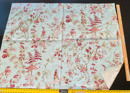 20 Berkbox56 1.2 yard Scalamandre Sky blue Red Chinoiserie Toile Floral Print Minor Defect