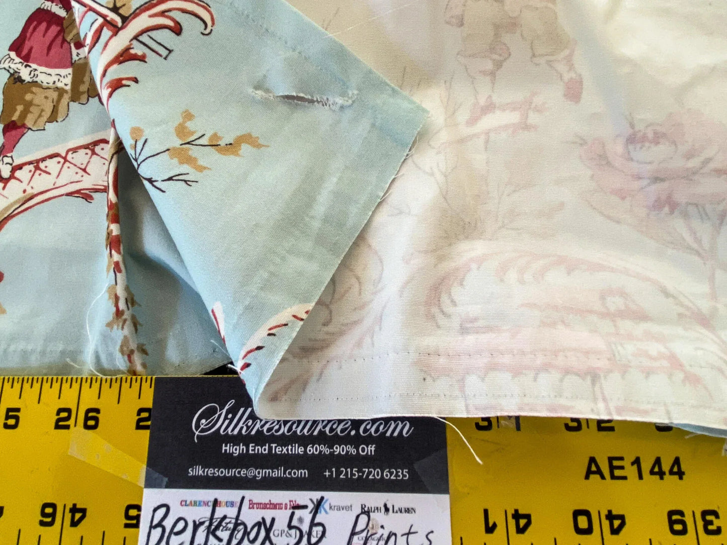 20 Berkbox56 1.2 yard Scalamandre Sky blue Red Chinoiserie Toile Floral Print Minor Defect