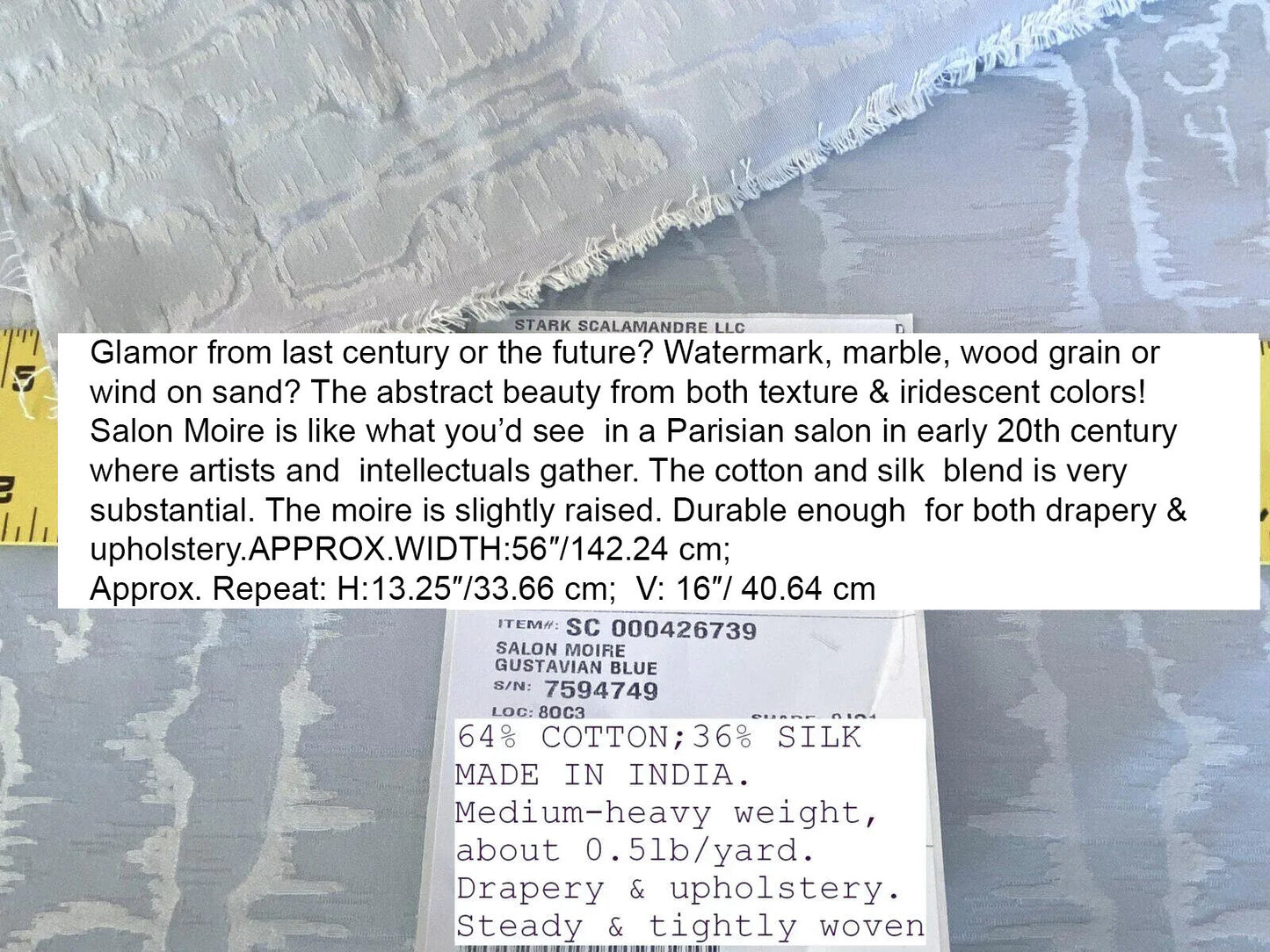 Scalamandre " Salon Moire Gustavian Blue Classic Silk Moire Watermark Historical Reversible MSRP USD 442/Y Sc 0004 26739