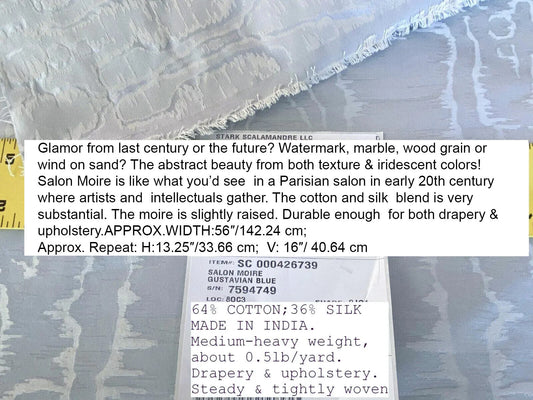 Scalamandre " Salon Moire Gustavian Blue Classic Silk Moire Watermark Historical Reversible MSRP USD 442/Y Sc 0004 26739