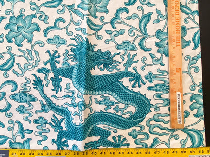 21 Berkbox56 1.2 yard Scalamandre Chi'en Dragon Linen Print Blue White