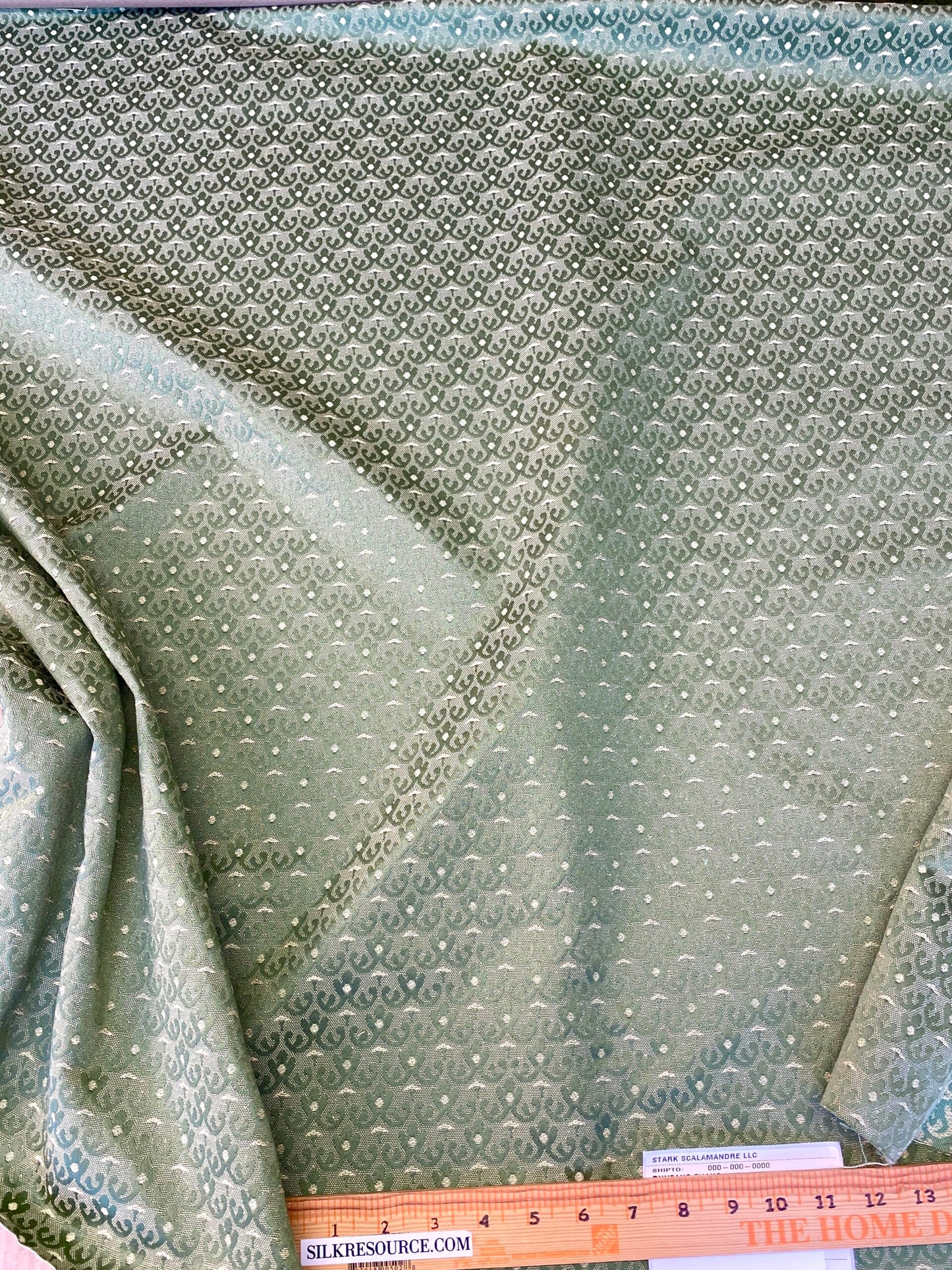 Scalamandre Duca Di Borgogna Compose Verde Green Linen Silk Jacquard Small Scale MSRP USD298/y