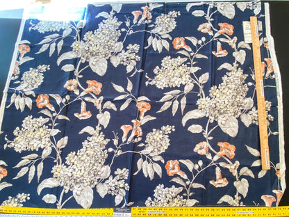23 Berkbox56 1.3 yard Scalamandre Merrimon Navy Blue Floral 100% Linen with Glazed finish