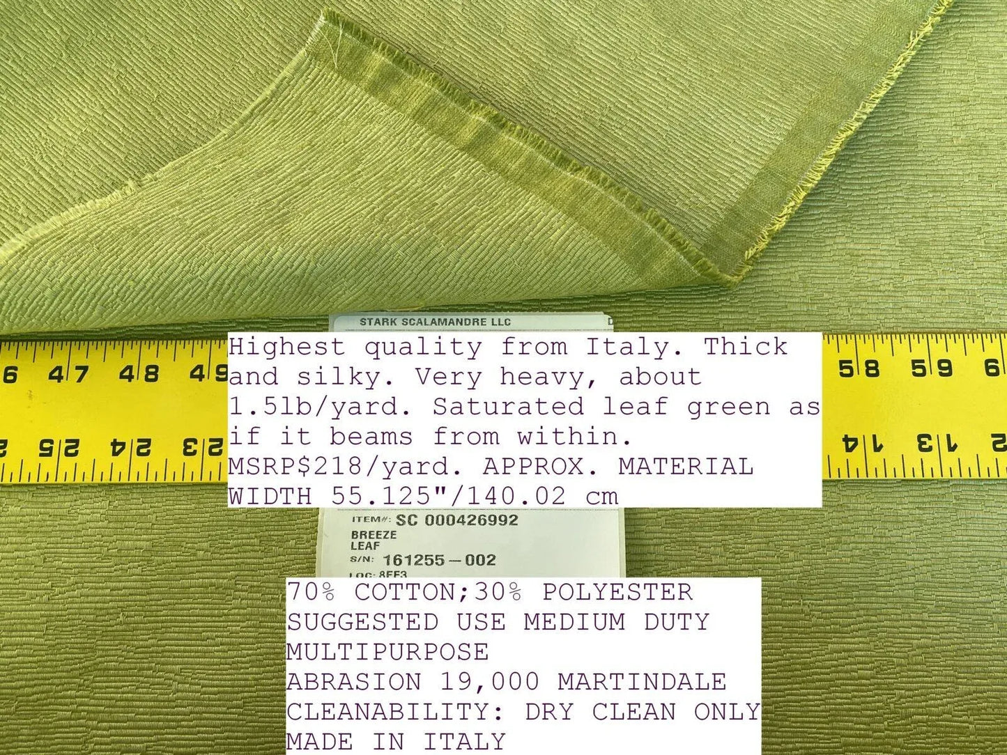 Scalamandre Breeze Leaf Green Heavy Texture MSRP USD 218/Y