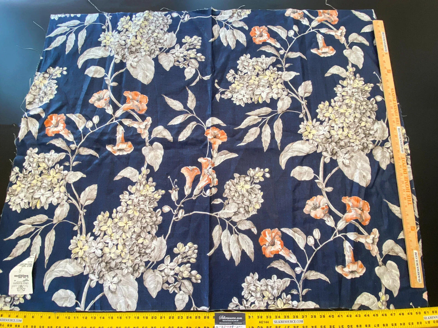 24 Berkbox56 1.1 yard Scalamandre Merrimon Navy Blue Floral 100% Linen with Glazed finish