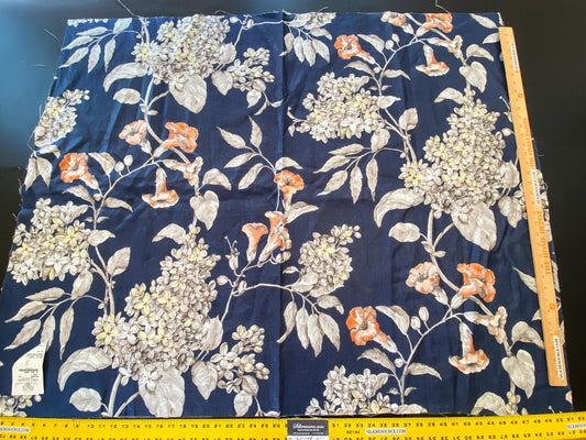 24 Berkbox56 1.1 yard Scalamandre Merrimon Navy Blue Floral 100% Linen with Glazed finish