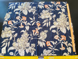 24 Berkbox56 1.1 yard Scalamandre Merrimon Navy Blue Floral 100% Linen with Glazed finish