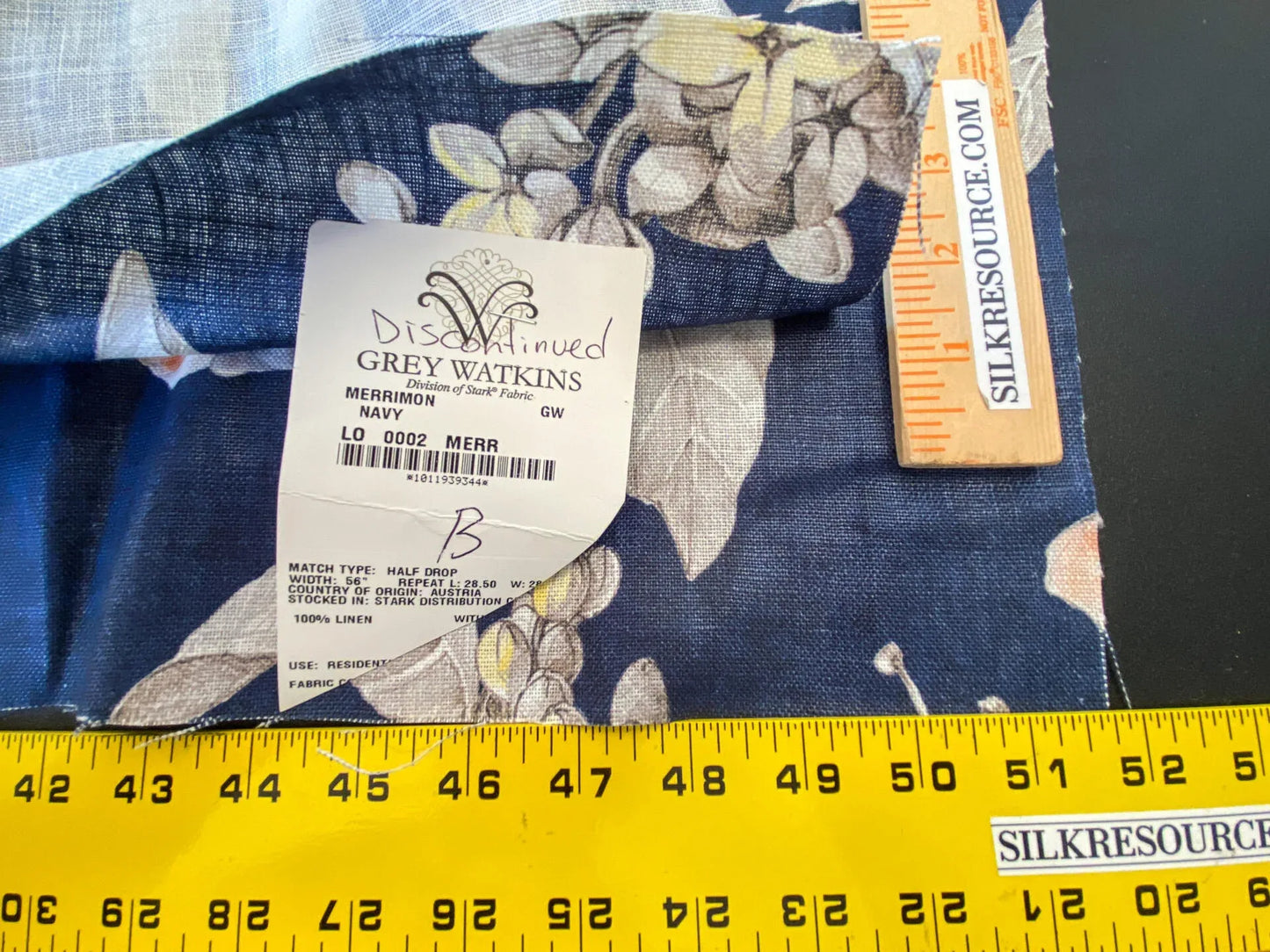 24 Berkbox56 1.1 yard Scalamandre Merrimon Navy Blue Floral 100% Linen with Glazed finish