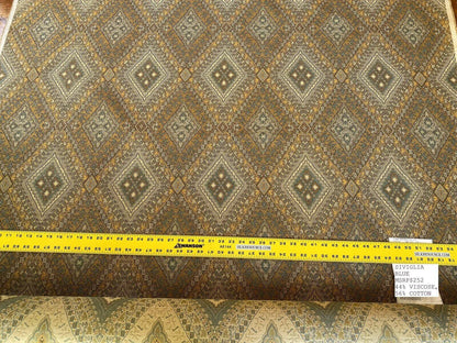 Scalamandre Siviglia Blue Sage Gold Copper Arabic Diamond Lattice MSRP USD 252/Y