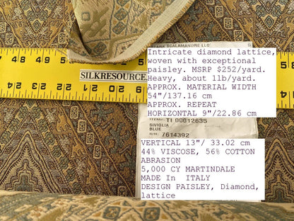 Scalamandre Siviglia Blue Sage Gold Copper Arabic Diamond Lattice MSRP USD 252/Y