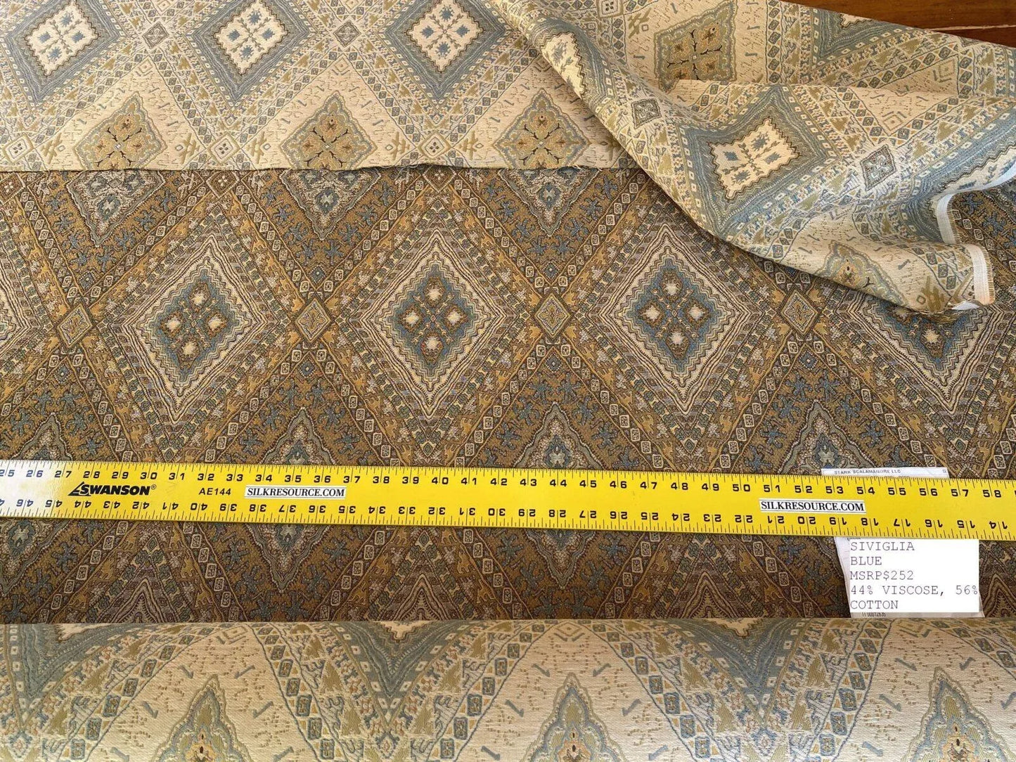 Scalamandre Siviglia Blue Sage Gold Copper Arabic Diamond Lattice MSRP USD 252/Y