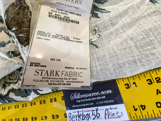 26 Berkbox56 2.4yard  Scalamandre Tree Peony on Linen Voile Blue and White