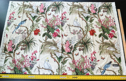 Scalamandre Cinque Terra Botanical Cream Floral Parrot Print Cotton - 1.2 Yards
