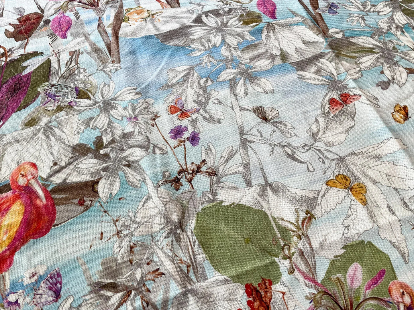 3 Scalamandre La Gola Delta Wild Water Bird Flamingo Florida Marsh Linen print- 1.25 Yard