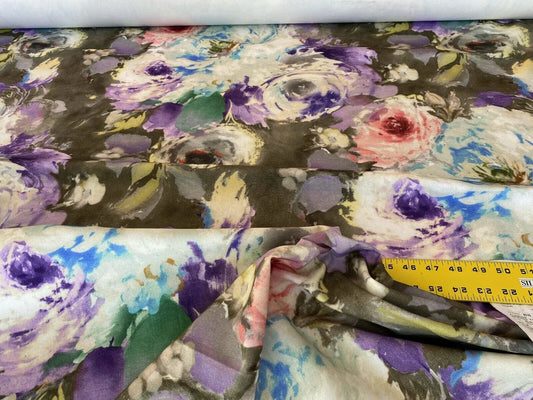 Scalamandre Floren Spring Time Cotton Wild Flower Print Monet Impressionist - Gray - By The Yard