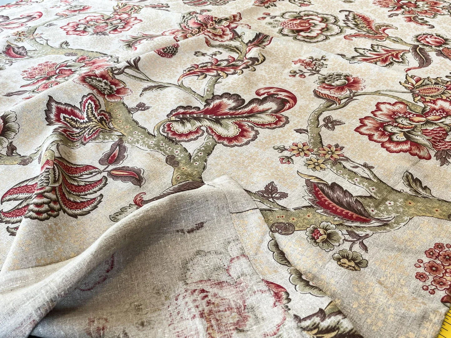 Scalamandre Padma Linen Crimson Floral Tree Print Italy - 1.2y