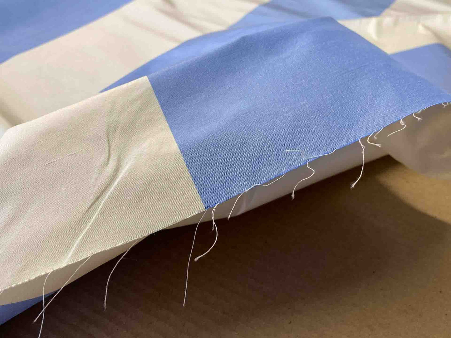 Scalamandre Riviera Stripe Fiorentina Blue Beige / Natural White Silk and Wool MSRP USD364/Y