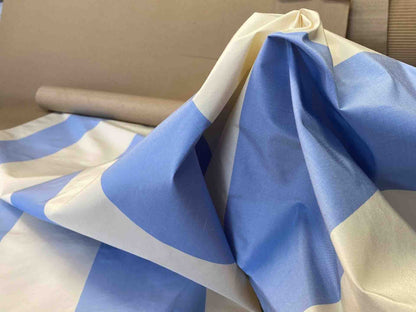 Scalamandre Riviera Stripe Fiorentina Blue Beige / Natural White Silk and Wool MSRP USD364/Y