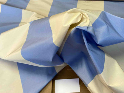 Scalamandre Riviera Stripe Fiorentina Blue Beige / Natural White Silk and Wool MSRP USD364/Y