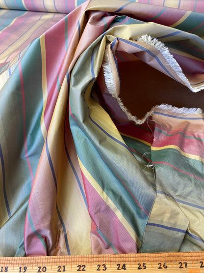Scalamandre Candice Stripe Multi100% Silk taffeta Strie Rainbow of Pink Red Green Gold Blue Purple Candy Color  MSRP 180/y