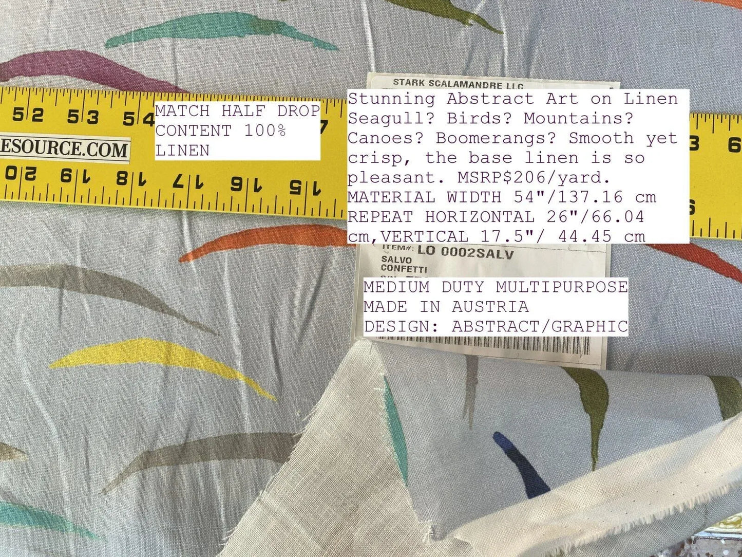 Scalamandre Salvo Confetti MSRP USD 206/Y Stunning Abstract Art On Linen Seagull