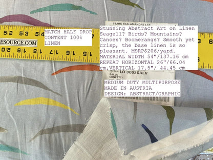 Scalamandre Salvo Confetti MSRP USD 206/Y Stunning Abstract Art On Linen Seagull