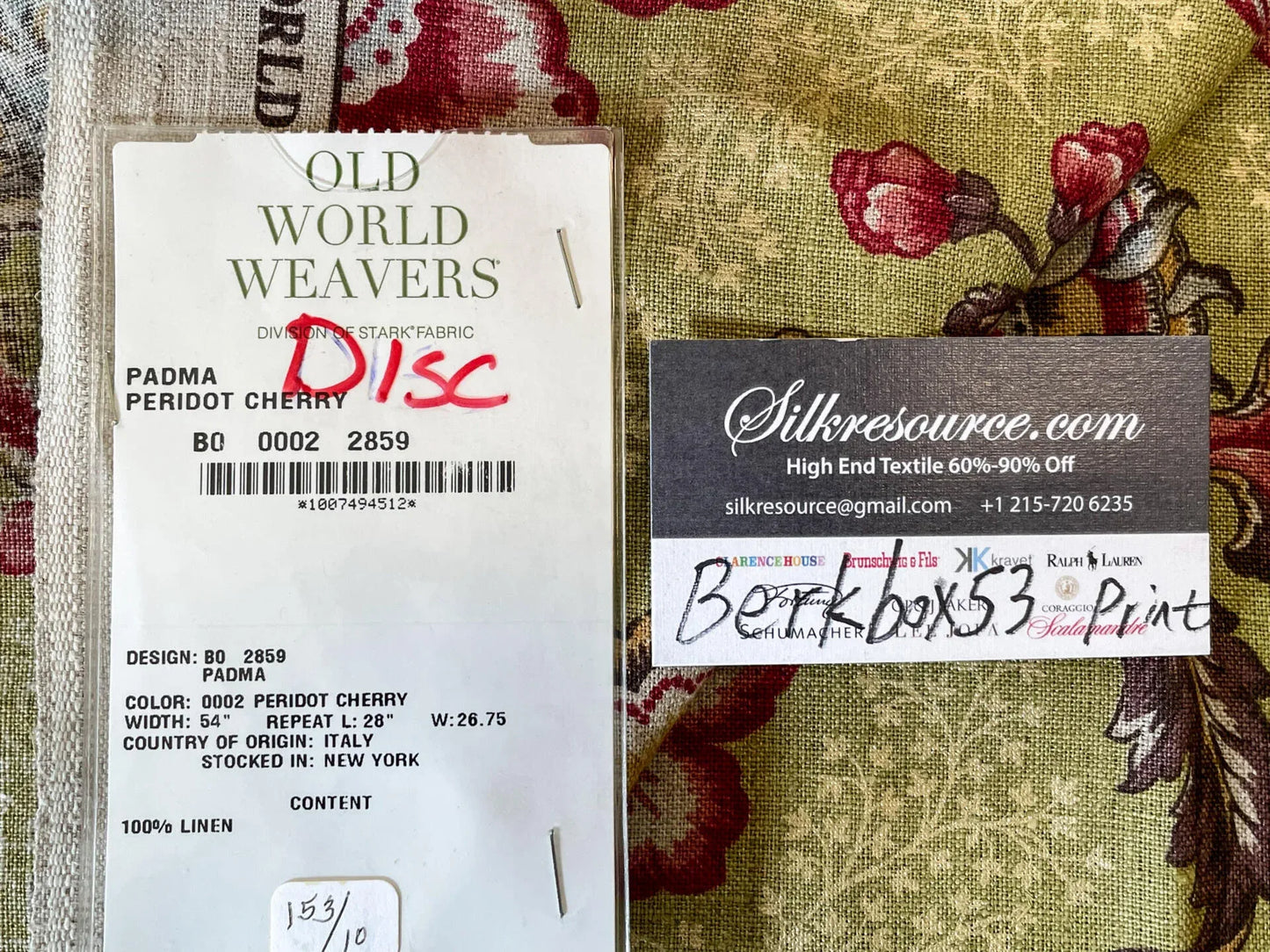 Scalamandre Padma Peridot Cherry Jacobean Print - 1 Yard