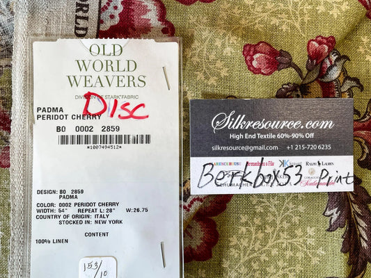 Scalamandre Padma Peridot Cherry Jacobean Print - 1 Yard