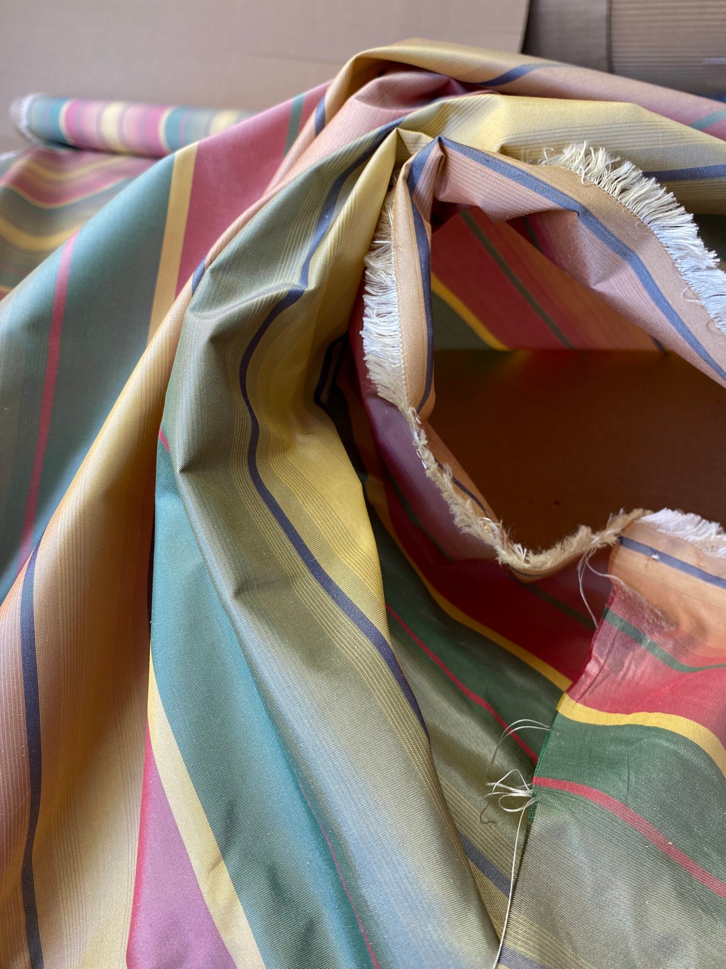 Scalamandre Candice Stripe Multi100% Silk taffeta Strie Rainbow of Pink Red Green Gold Blue Purple Candy Color  MSRP 180/y