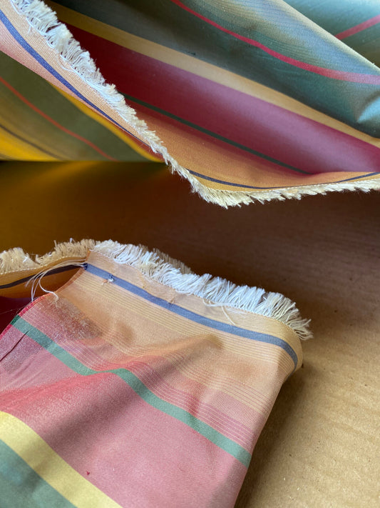 Scalamandre Candice Stripe Multi100% Silk taffeta Strie Rainbow of Pink Red Green Gold Blue Purple Candy Color  MSRP 180/y